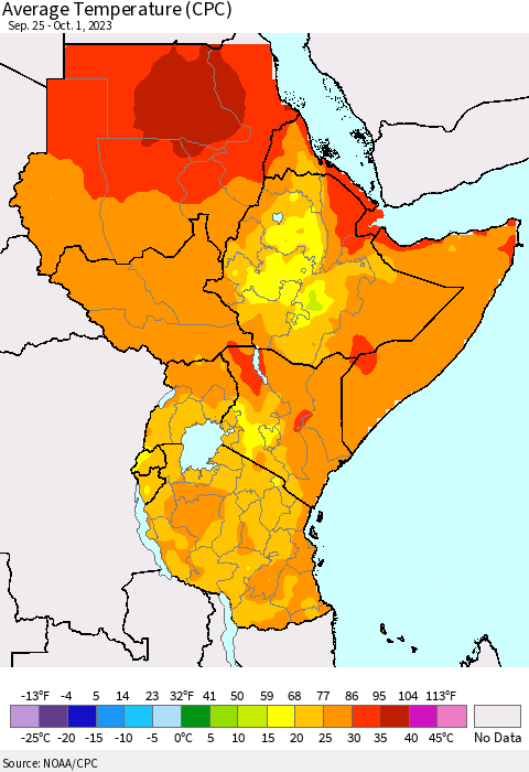 Eastern Africa Average Temperature (CPC) Thematic Map For 9/25/2023 - 10/1/2023