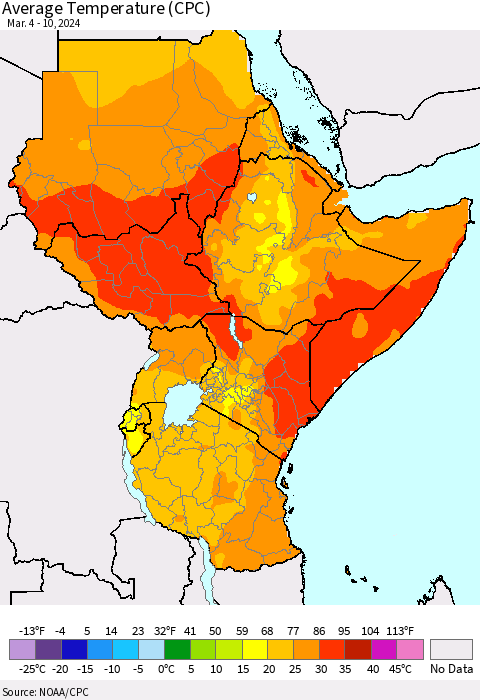 Eastern Africa Average Temperature (CPC) Thematic Map For 3/4/2024 - 3/10/2024