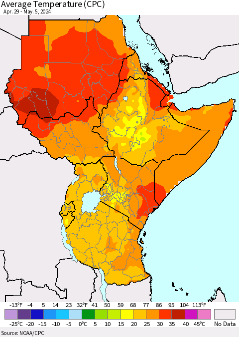 Eastern Africa Average Temperature (CPC) Thematic Map For 4/29/2024 - 5/5/2024
