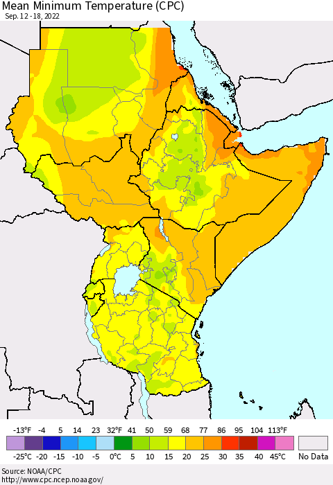 Eastern Africa Mean Minimum Temperature (CPC) Thematic Map For 9/12/2022 - 9/18/2022