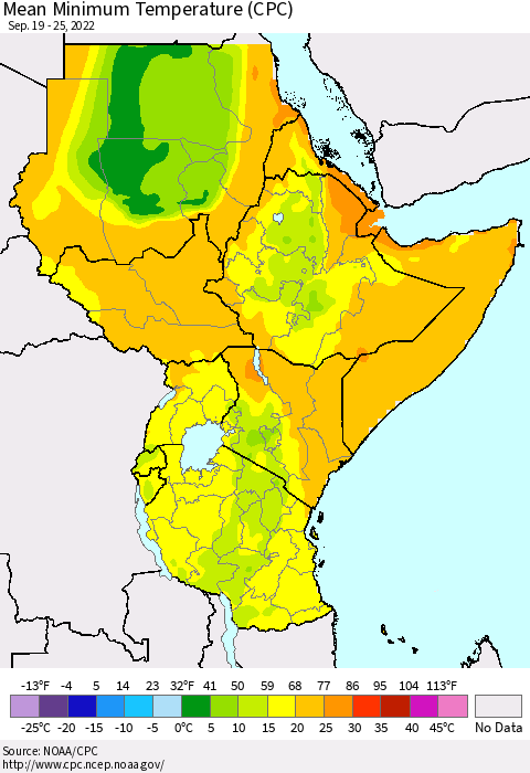 Eastern Africa Mean Minimum Temperature (CPC) Thematic Map For 9/19/2022 - 9/25/2022