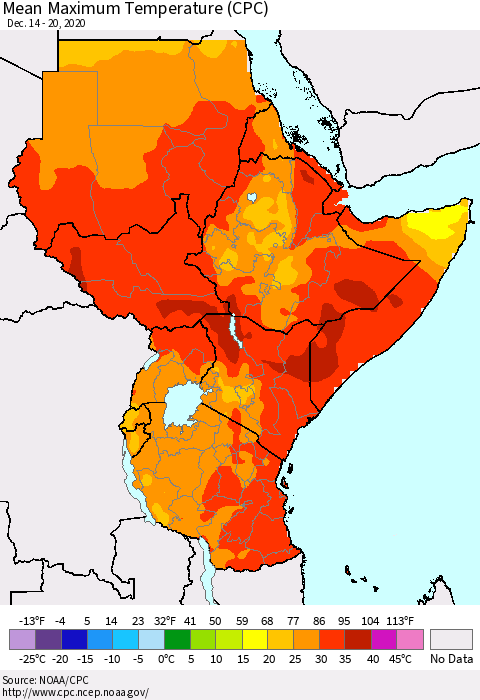 Eastern Africa Mean Maximum Temperature (CPC) Thematic Map For 12/14/2020 - 12/20/2020