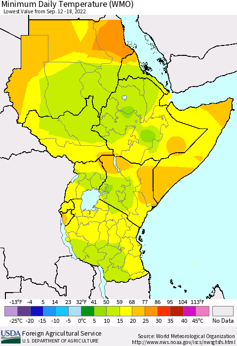 Eastern Africa Minimum Daily Temperature (WMO) Thematic Map For 9/12/2022 - 9/18/2022