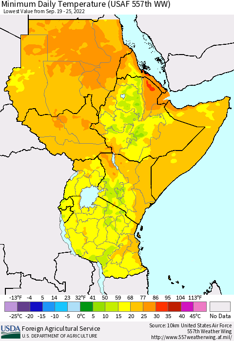 Eastern Africa Minimum Daily Temperature (USAF 557th WW) Thematic Map For 9/19/2022 - 9/25/2022