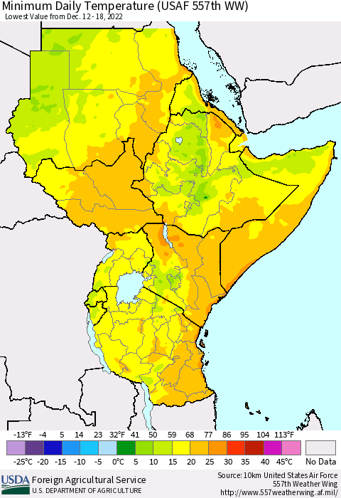 Eastern Africa Minimum Daily Temperature (USAF 557th WW) Thematic Map For 12/12/2022 - 12/18/2022