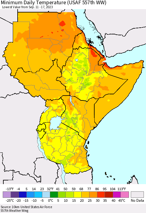 Eastern Africa Minimum Daily Temperature (USAF 557th WW) Thematic Map For 9/11/2023 - 9/17/2023