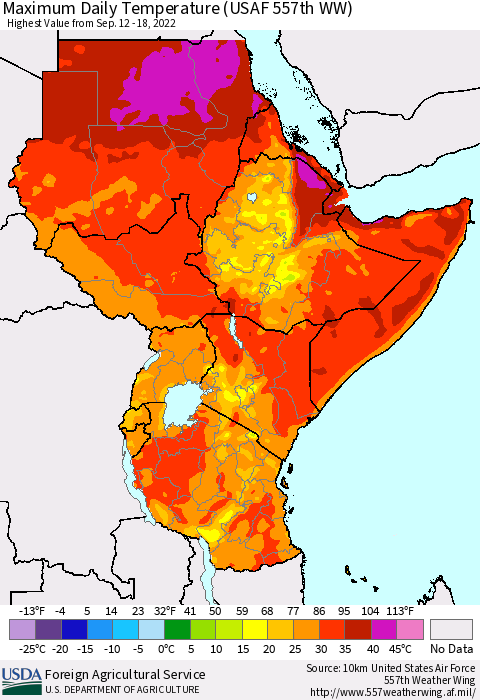 Eastern Africa Maximum Daily Temperature (USAF 557th WW) Thematic Map For 9/12/2022 - 9/18/2022
