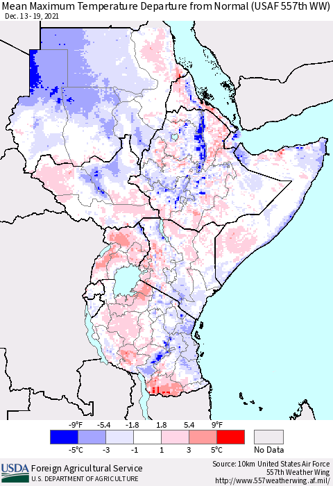 Eastern Africa Maximum Temperature Departure From Normal (USAF 557th WW) Thematic Map For 12/13/2021 - 12/19/2021