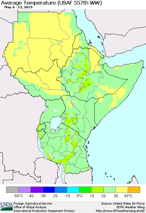 Eastern Africa Average Temperature (USAF 557th WW) Thematic Map For 5/6/2019 - 5/12/2019