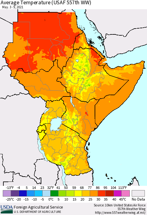 Eastern Africa Average Temperature (USAF 557th WW) Thematic Map For 5/3/2021 - 5/9/2021