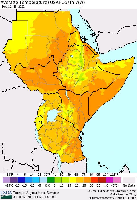 Eastern Africa Average Temperature (USAF 557th WW) Thematic Map For 12/12/2022 - 12/18/2022