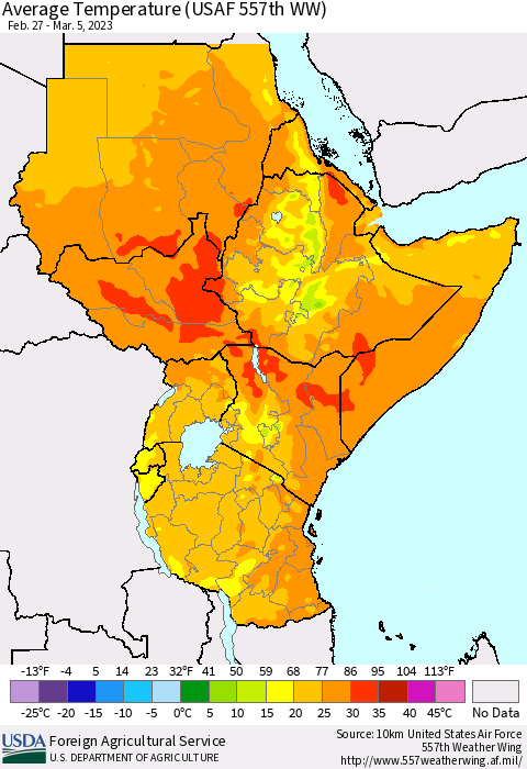 Eastern Africa Average Temperature (USAF 557th WW) Thematic Map For 2/27/2023 - 3/5/2023