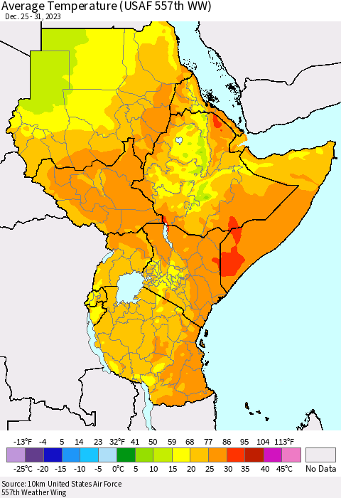 Eastern Africa Average Temperature (USAF 557th WW) Thematic Map For 12/25/2023 - 12/31/2023