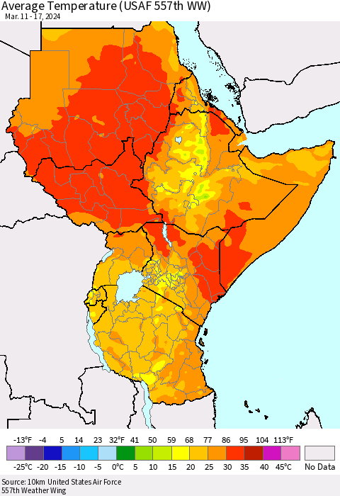 Eastern Africa Average Temperature (USAF 557th WW) Thematic Map For 3/11/2024 - 3/17/2024