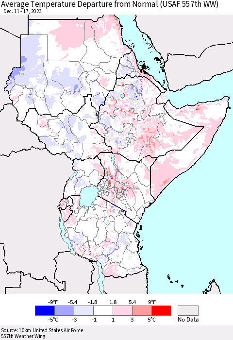 Eastern Africa Average Temperature Departure from Normal (USAF 557th WW) Thematic Map For 12/11/2023 - 12/17/2023