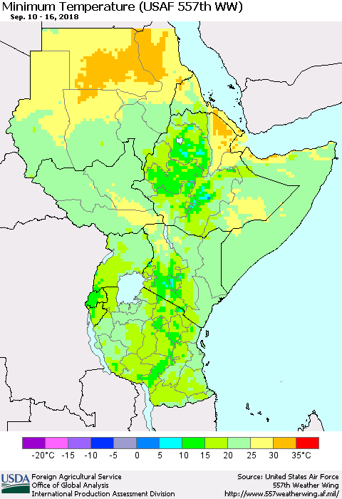 Eastern Africa Mean Minimum Temperature (USAF 557th WW) Thematic Map For 9/10/2018 - 9/16/2018