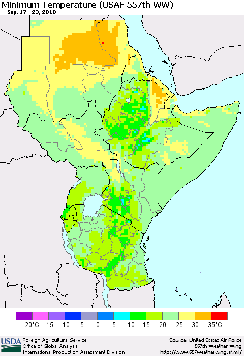 Eastern Africa Mean Minimum Temperature (USAF 557th WW) Thematic Map For 9/17/2018 - 9/23/2018