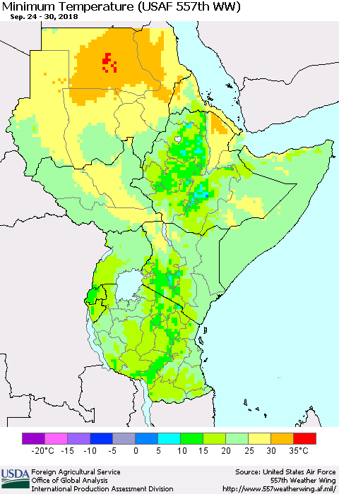 Eastern Africa Mean Minimum Temperature (USAF 557th WW) Thematic Map For 9/24/2018 - 9/30/2018
