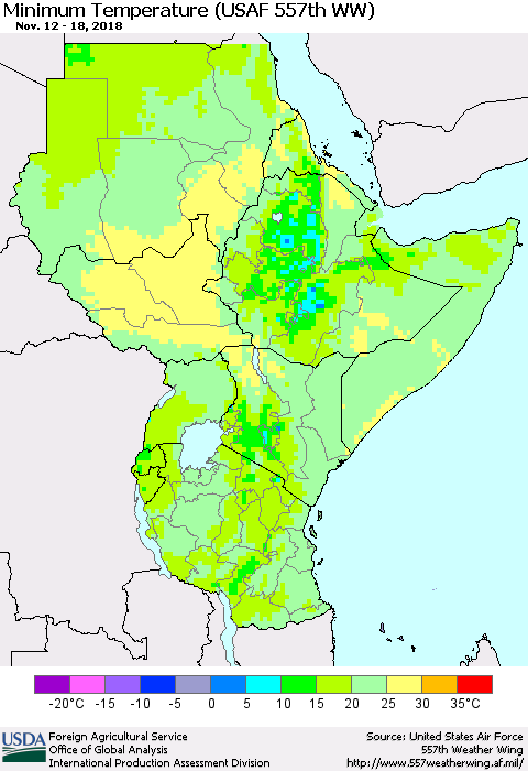 Eastern Africa Mean Minimum Temperature (USAF 557th WW) Thematic Map For 11/12/2018 - 11/18/2018