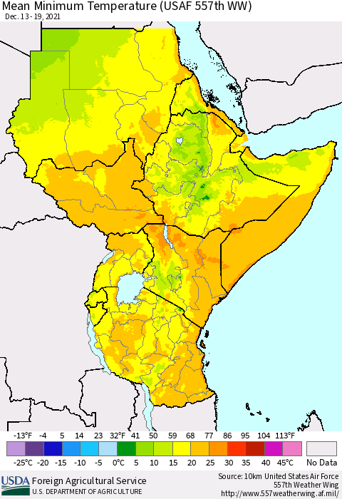 Eastern Africa Mean Minimum Temperature (USAF 557th WW) Thematic Map For 12/13/2021 - 12/19/2021