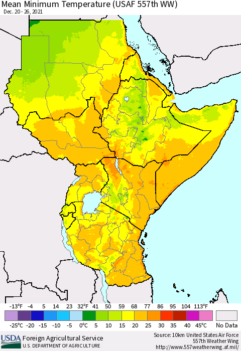 Eastern Africa Mean Minimum Temperature (USAF 557th WW) Thematic Map For 12/20/2021 - 12/26/2021