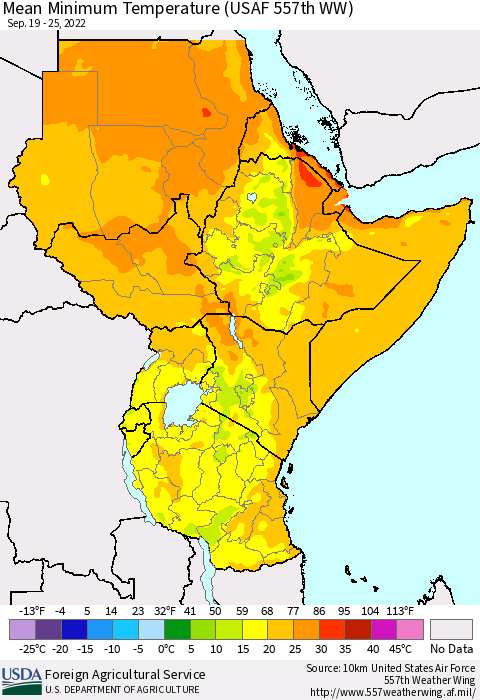 Eastern Africa Mean Minimum Temperature (USAF 557th WW) Thematic Map For 9/19/2022 - 9/25/2022