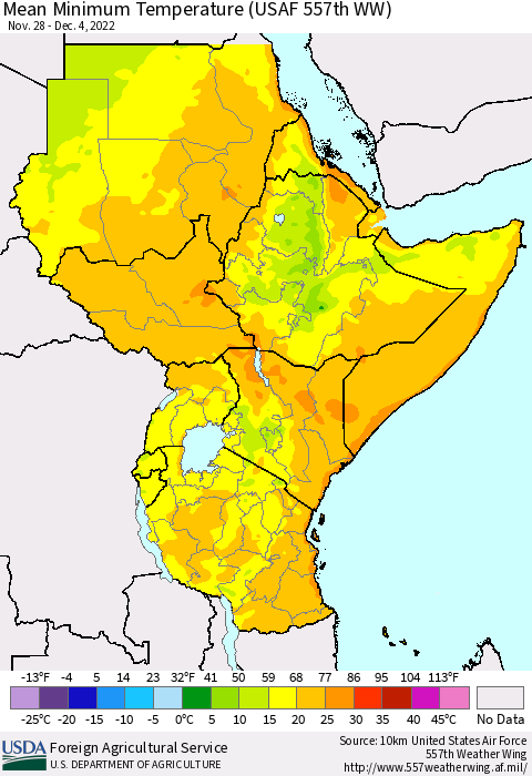 Eastern Africa Mean Minimum Temperature (USAF 557th WW) Thematic Map For 11/28/2022 - 12/4/2022