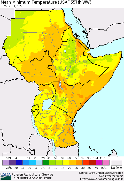 Eastern Africa Mean Minimum Temperature (USAF 557th WW) Thematic Map For 12/12/2022 - 12/18/2022