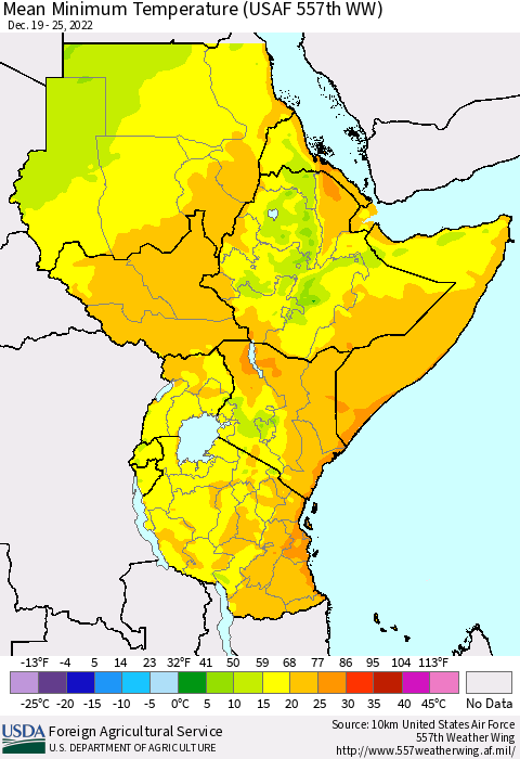 Eastern Africa Mean Minimum Temperature (USAF 557th WW) Thematic Map For 12/19/2022 - 12/25/2022