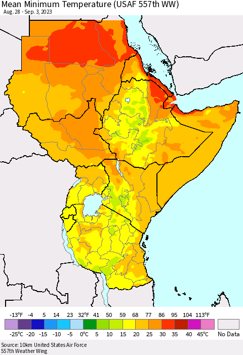 Eastern Africa Mean Minimum Temperature (USAF 557th WW) Thematic Map For 8/28/2023 - 9/3/2023