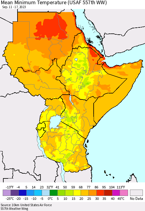 Eastern Africa Mean Minimum Temperature (USAF 557th WW) Thematic Map For 9/11/2023 - 9/17/2023