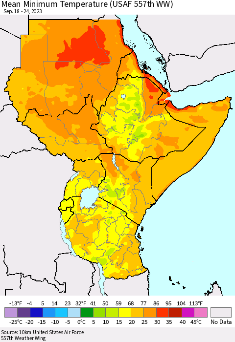 Eastern Africa Mean Minimum Temperature (USAF 557th WW) Thematic Map For 9/18/2023 - 9/24/2023