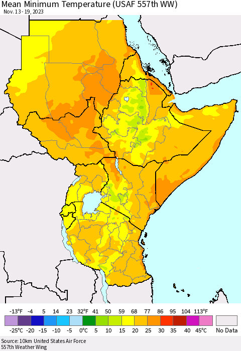 Eastern Africa Mean Minimum Temperature (USAF 557th WW) Thematic Map For 11/13/2023 - 11/19/2023