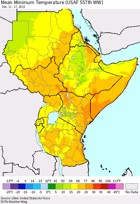 Eastern Africa Mean Minimum Temperature (USAF 557th WW) Thematic Map For 12/11/2023 - 12/17/2023