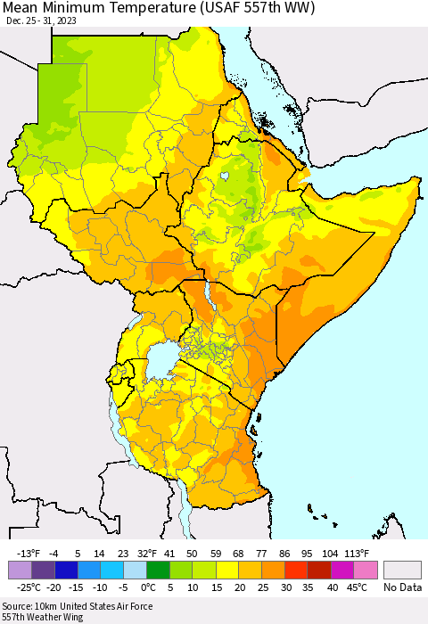 Eastern Africa Mean Minimum Temperature (USAF 557th WW) Thematic Map For 12/25/2023 - 12/31/2023