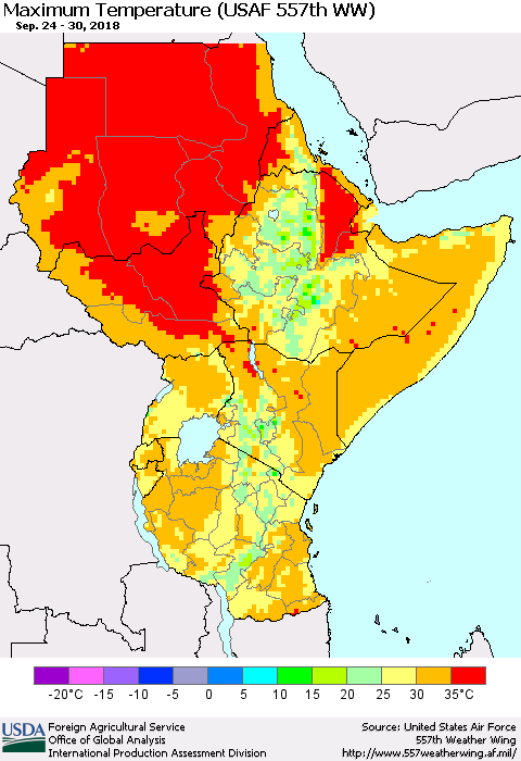 Eastern Africa Mean Maximum Temperature (USAF 557th WW) Thematic Map For 9/24/2018 - 9/30/2018