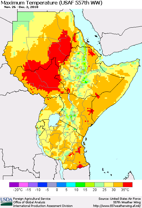 Eastern Africa Mean Maximum Temperature (USAF 557th WW) Thematic Map For 11/26/2018 - 12/2/2018