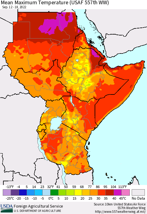 Eastern Africa Mean Maximum Temperature (USAF 557th WW) Thematic Map For 9/12/2022 - 9/18/2022