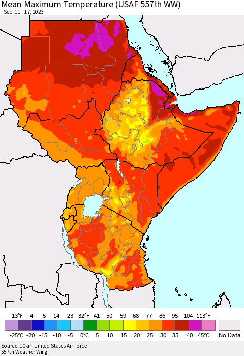 Eastern Africa Mean Maximum Temperature (USAF 557th WW) Thematic Map For 9/11/2023 - 9/17/2023