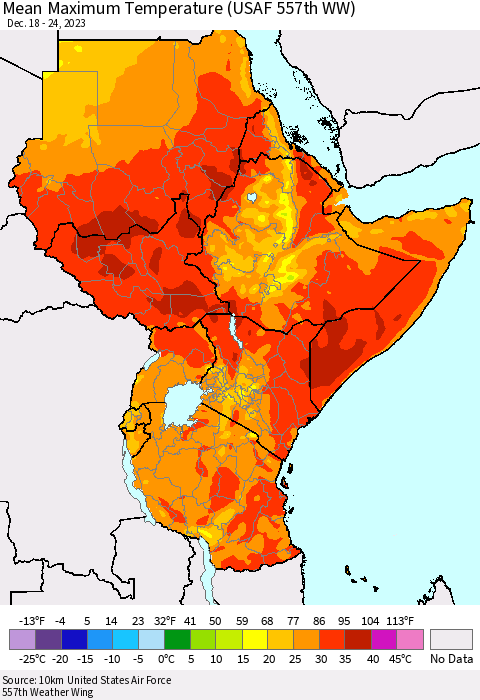 Eastern Africa Mean Maximum Temperature (USAF 557th WW) Thematic Map For 12/18/2023 - 12/24/2023
