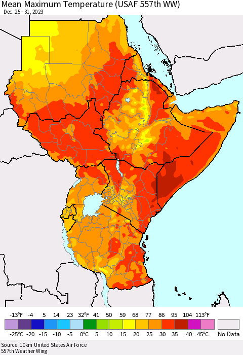 Eastern Africa Mean Maximum Temperature (USAF 557th WW) Thematic Map For 12/25/2023 - 12/31/2023