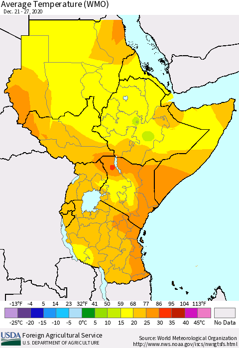 Eastern Africa Average Temperature (WMO) Thematic Map For 12/21/2020 - 12/27/2020