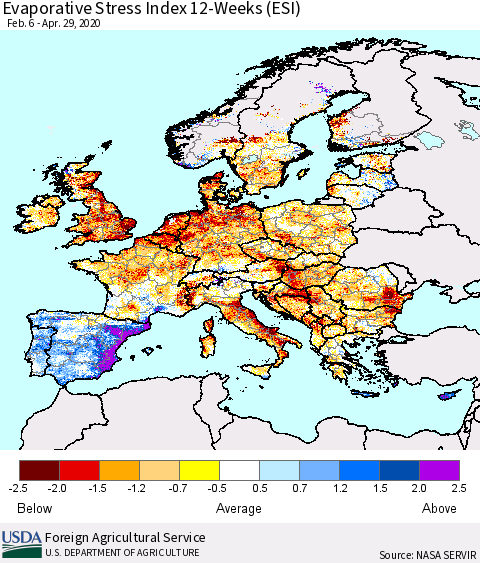 Europe Evaporative Stress Index (ESI), 12-Weeks Thematic Map For 4/27/2020 - 5/3/2020