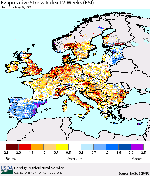 Europe Evaporative Stress Index (ESI), 12-Weeks Thematic Map For 5/4/2020 - 5/10/2020