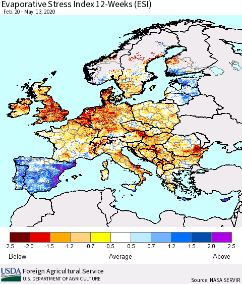 Europe Evaporative Stress Index (ESI), 12-Weeks Thematic Map For 5/11/2020 - 5/17/2020