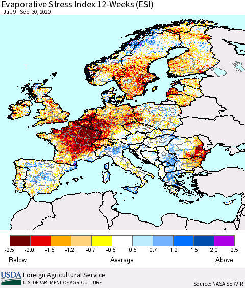 Europe Evaporative Stress Index (ESI), 12-Weeks Thematic Map For 9/28/2020 - 10/4/2020