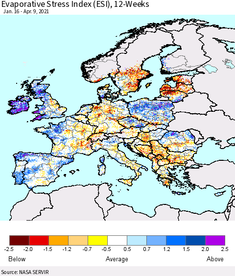 Europe Evaporative Stress Index (ESI), 12-Weeks Thematic Map For 4/5/2021 - 4/11/2021