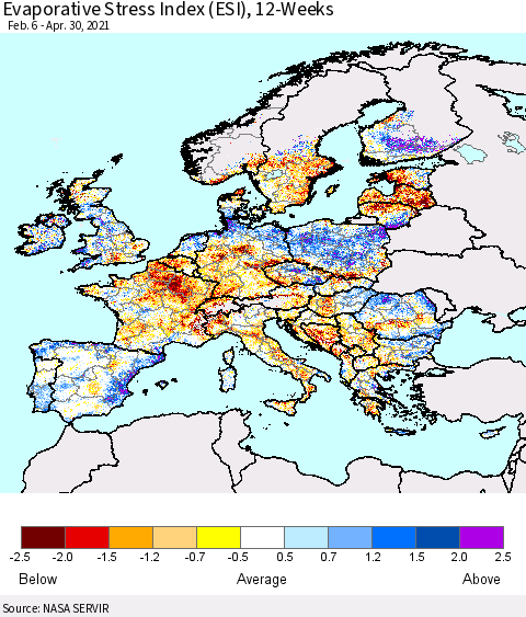 Europe Evaporative Stress Index (ESI), 12-Weeks Thematic Map For 4/26/2021 - 5/2/2021