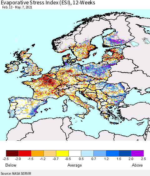 Europe Evaporative Stress Index (ESI), 12-Weeks Thematic Map For 5/3/2021 - 5/9/2021