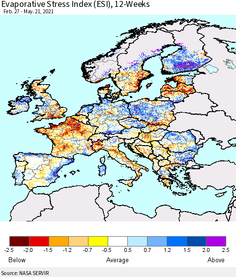 Europe Evaporative Stress Index (ESI), 12-Weeks Thematic Map For 5/17/2021 - 5/23/2021